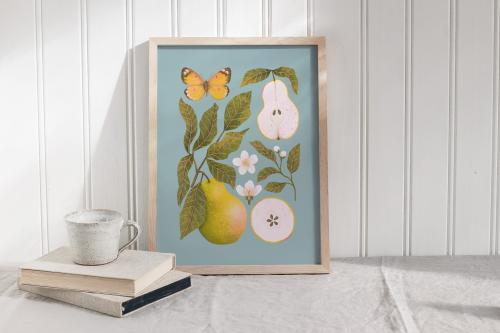 Zestaw "Jabłka" i "Gruszki" -niebieskie tło