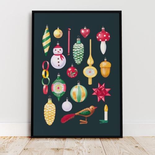 Plakat "Bombki PRL" ciemne tło